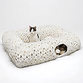Feyxfnne Extra Large Cat Tunnel Bed for Indoor Cats with Warm Mat, Cat Toys Cave Dount Tube for Xmas Decor White