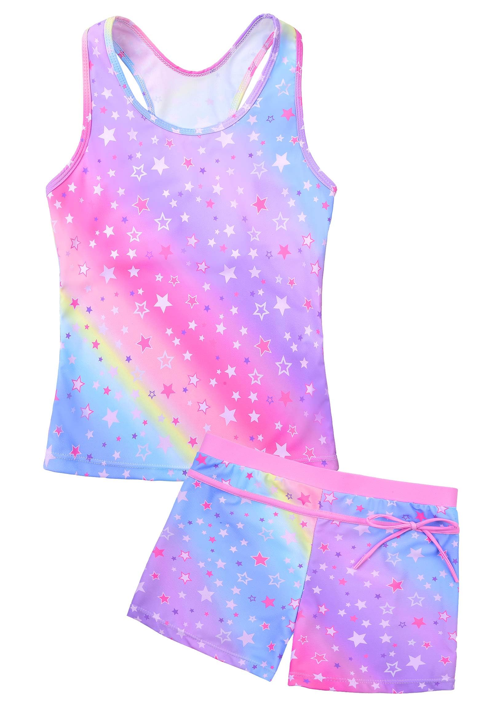 Photo 1 of Uhnice Girls Swimsuit Two Piece Tankini Swimwear with Boyshort (Rainbow Star, 6-7/XL)