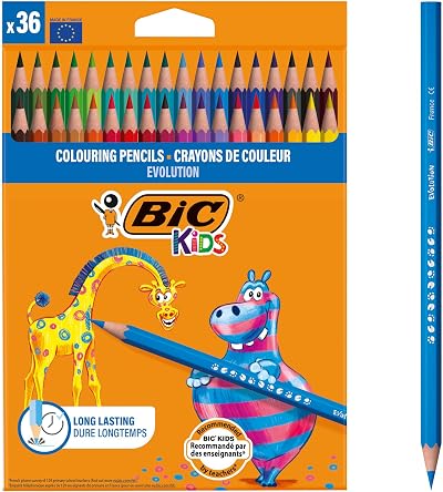BIC Kids Evolution Coloured Pencils 36 Pack Intensity Easy to Sharpen