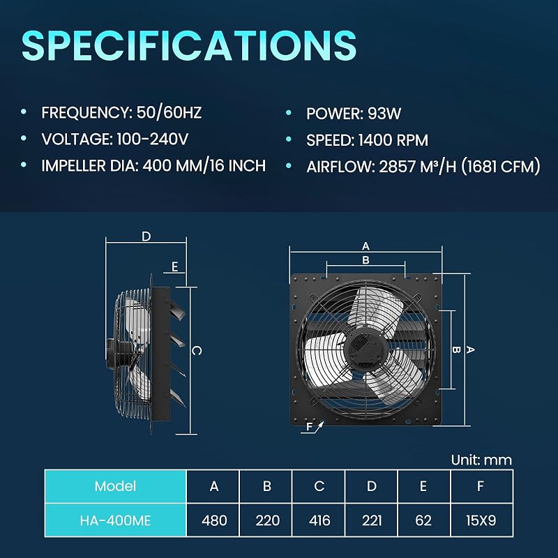 Extrator de ventilador de 400 mm com regulador, motor EC de 2857 m³/h — foto 4 de 8