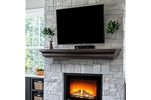 LXWZHK Rustic Fireplace Mantel Shelf, 54" Wooden Floating Shelf for Over Fireplace, Wall Mounted Fire Place Mantel, Farmhouse Hanging Floating Shelves, Black