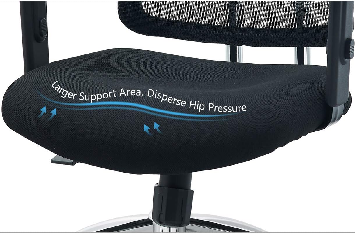 Ticova Ergonomic Office Chair - High Back Desk Chair with Elastic Lumbar Support & Thick Seat Cushion - 140°Reclining & Rocking Mesh Computer Chair with Adjustable Headrest, Armrest : Office Products