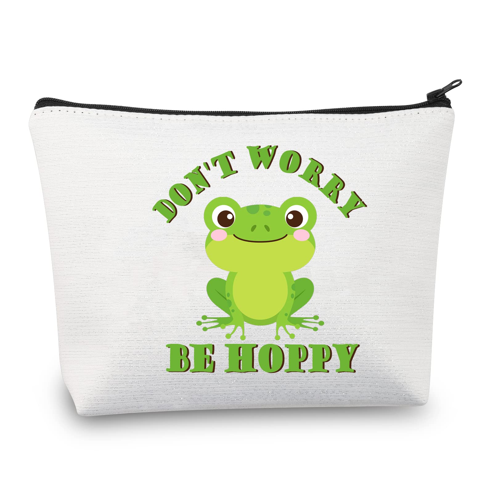 PLITI Frog Makeup Bag Don't Worry Be Hoppy Frog Lover Gift Cute Frog Gift Crazy Frog Lady Gift Animal Lover Gift (Frog Worry HoppyU)