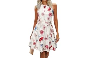 Newshows Women's 2024 Summer Dress Halter Casual Beach Vacation Outfits Hawaiian Dresses Ruffle Belted Sundress with Pockets