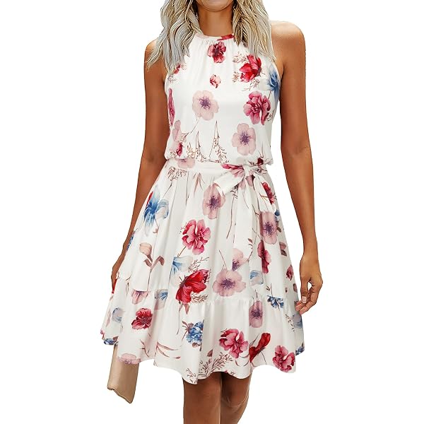 Women's Sleeveless Tiered Ruffle Mini Dress - Summer Crewneck Tank Sundress For Party, Cocktail, Date Night