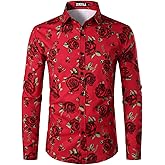 ZEROYAA Men's Fashion Urban Design 3D Printed Slim Fit Long Sleeve Button Up Dress Shirts