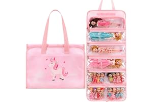 JIANYA Dolls Storage Bag Toys Display Carrying Storage Organizer Clear View Compatible with All Surprise Dolls Small Toy, Unicorn Pink