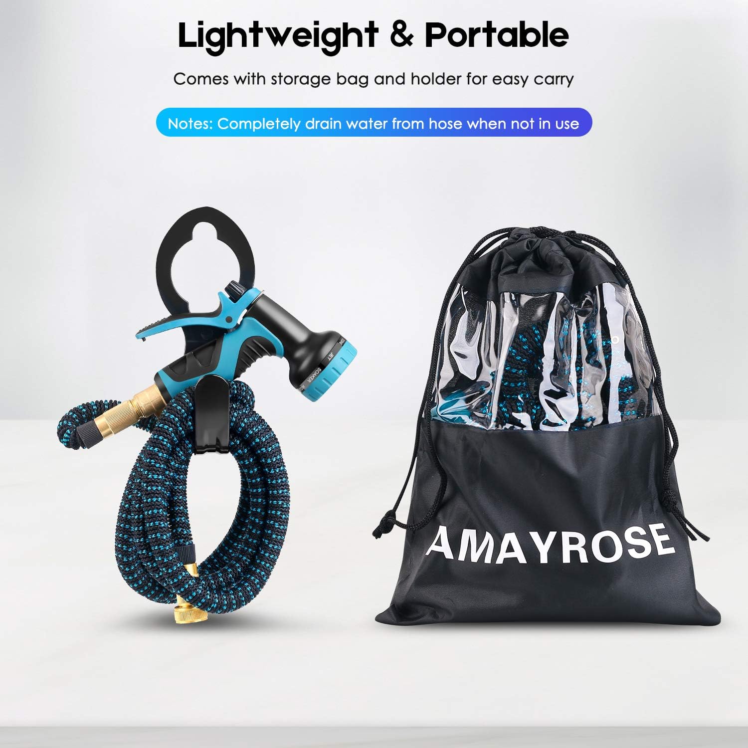 Amayrose Garden Hose Expandable Water Hose with 9 Function Spray Nozzle, Leakproof Expanding Flexible Outdoor Yard Hose with Solid Brass Fittings, Extra Strength 3750D Durable Car Wash Hose Pipe(25ft): Home Improvement