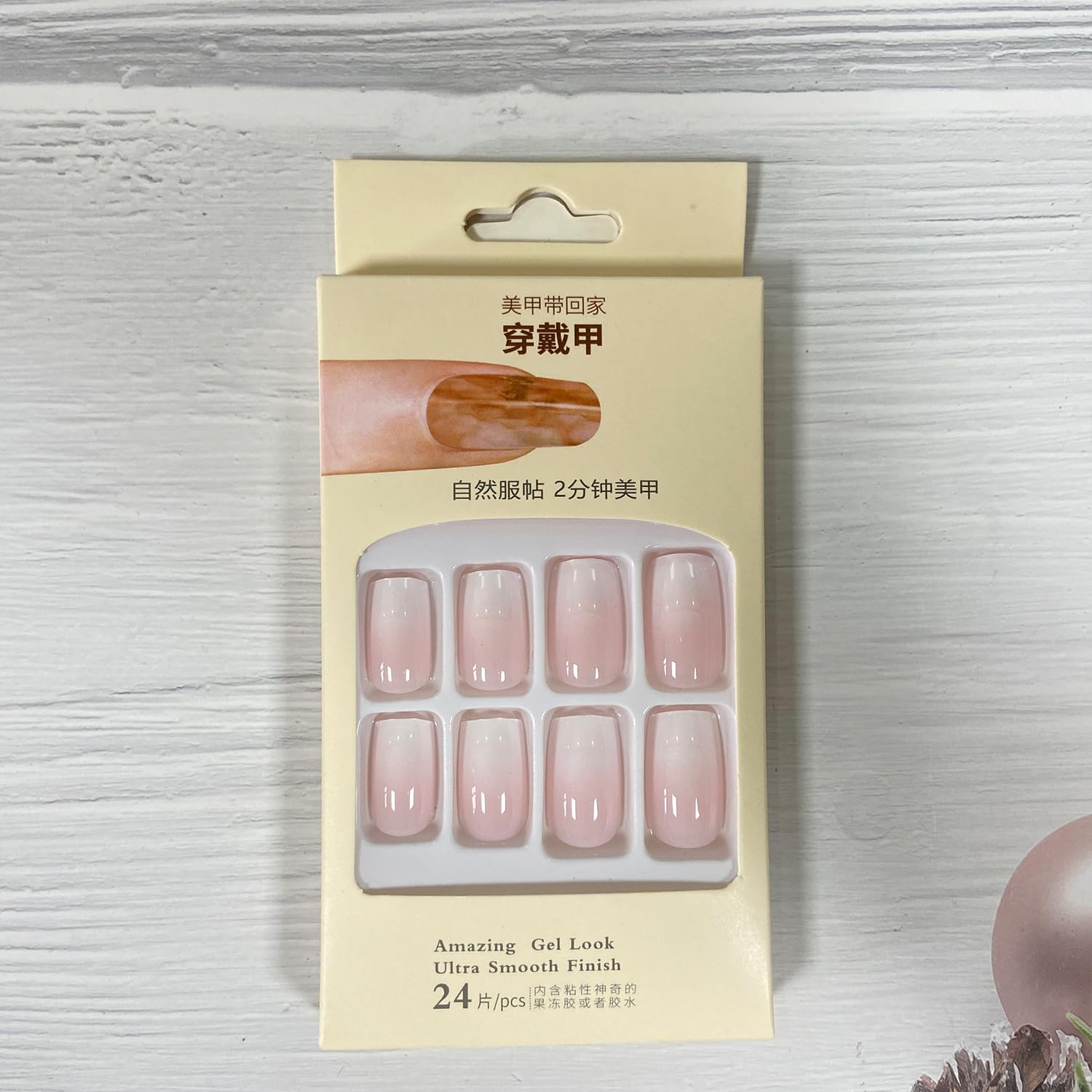 Ombre Press on Nails - Medium Square Pink White Gradient French Tip False Nails, Glossy Full Cover Stick on Acrylic Artificial Reusable Glue on Nails, 24Pcs - Image 6