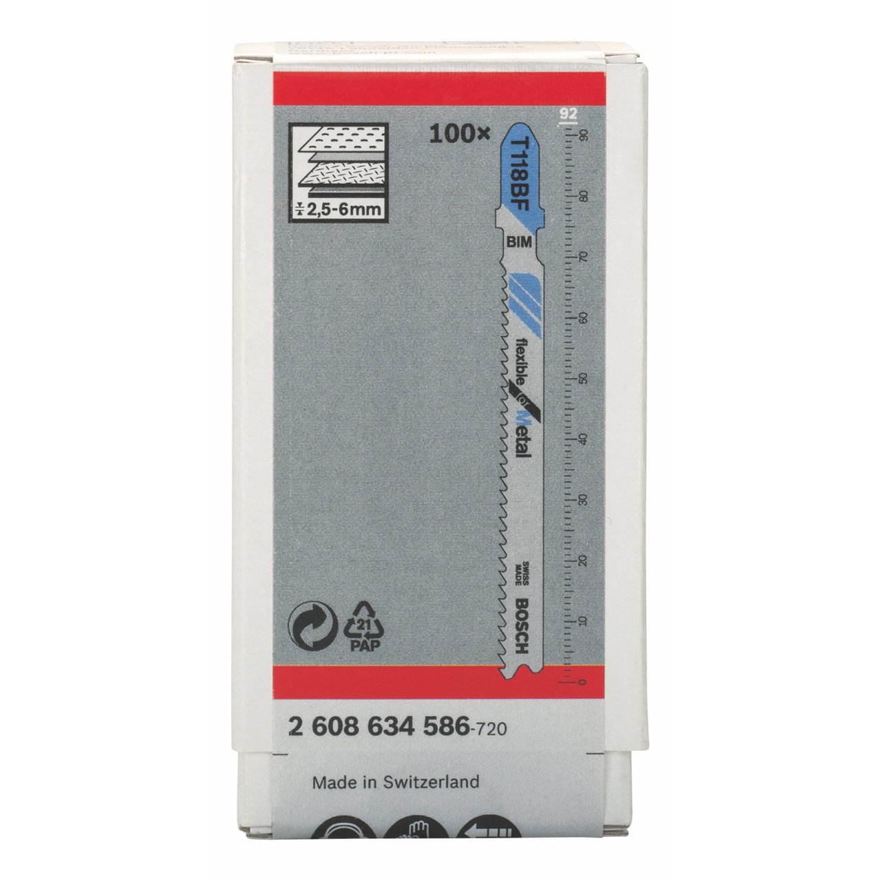 Bosch Professional 100x Jigsaw Blade T 118 BF Flexible for Metal (for Steel sheets, Accessories Jigsaw)