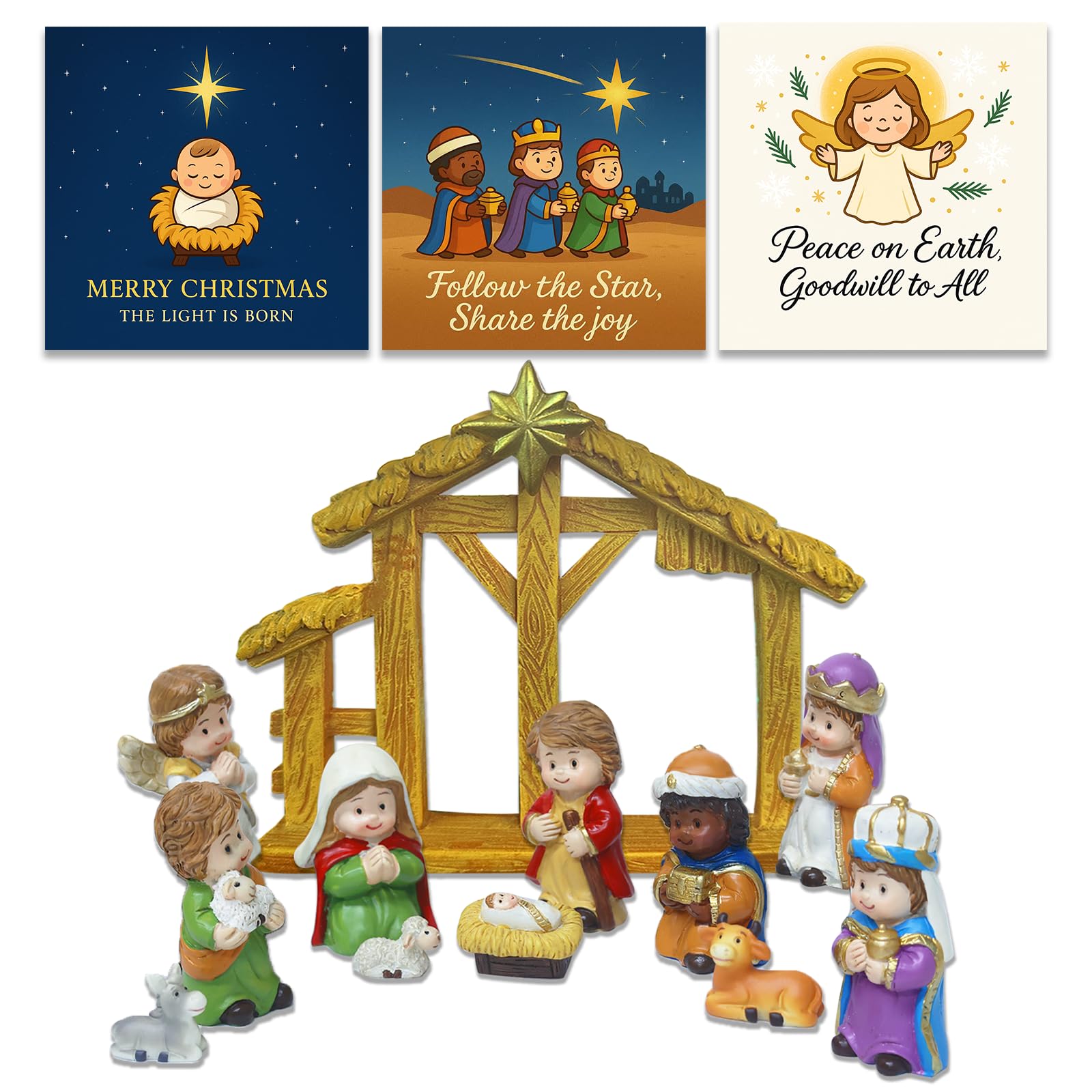 Photo 1 of 2025 Nativity Scene Figurine Set, 12-Piece Christmas Manger Display with Holy Family & Three Wise Men, Tabletop Creche Décor for Mantel, Tiered Tray or Entry Table, Gift-Boxed Holiday Decoration