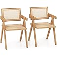 Giantex Rattan Dining Chairs Set of 2, Boho Cane Living Room Chairs, Max Load 330 Lbs, Wooden Dining Chairs, Bamboo Accent Armchair for Living Room, Dining Room, Natural