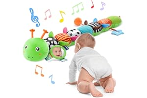 AWOTOY Baby Toys 6-12 Months Music Caterpillar Infant Toys Stuffed Animals 0-3-6 Months Tummy Time Teething Sensory Toys with Mirror Rattle&Pull String for Boys Girls Birthday Gifts|Grass Green,Leafy