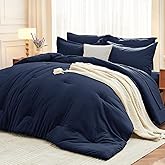 MUXHOMO 7 Pieces Queen Comforter Set, Soft Bed in a Bag Queen Size, All Season Bedding Set with Comforter, Flat Sheet, Fitted Sheet, Pillowcases & Shams, Navy Blue