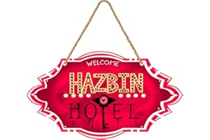 ARSEMICA Hazbin Anime Hotel Wood Door Sign, Hazbin Alastor Hotel Welcome Sign Front Door Decor, Hazbin Merch for Birthday Christmas Gift, Halloween Wooden Hanging Sign Wall Decor, 13.8x7.9 inch