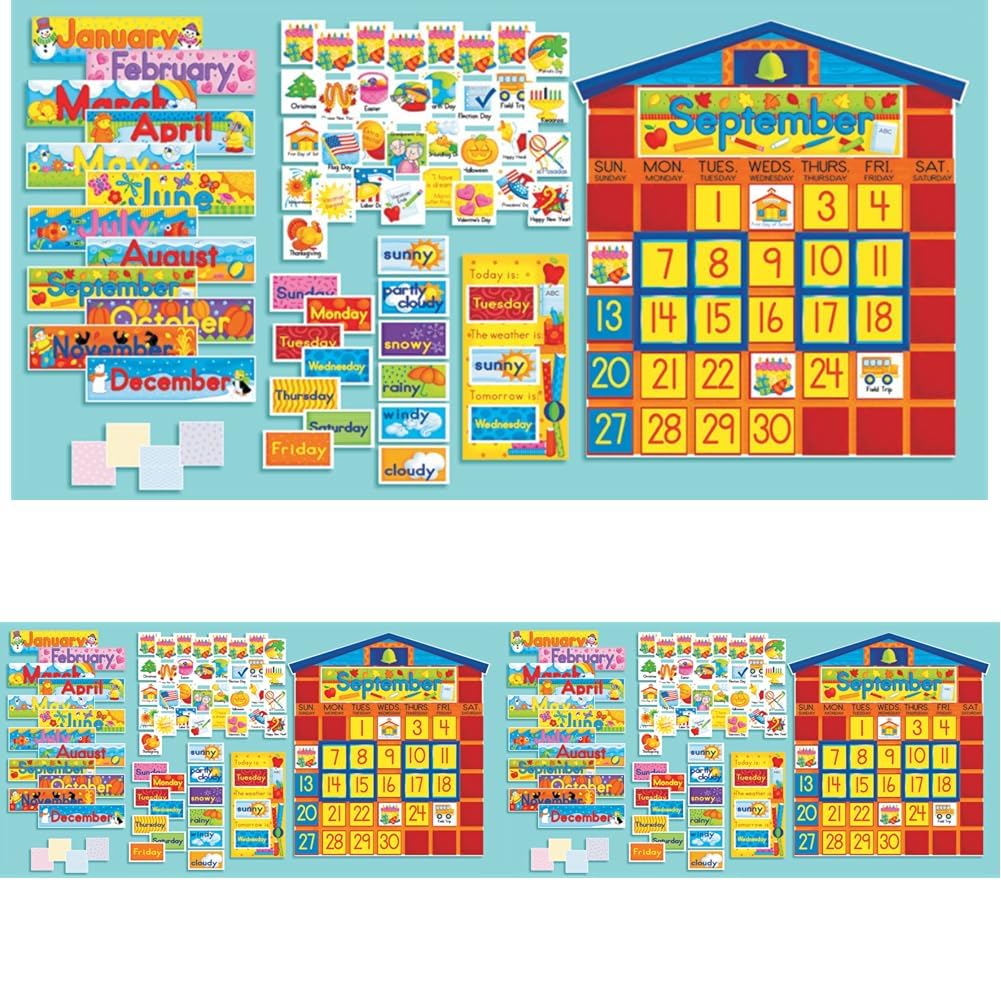 Scholastic All-in-One Schoolhouse Calendar Bulletin Board SC939405, Multiple Colors (Pack of 3) Image