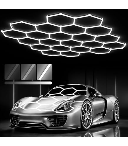 Glitgate Hexagon Garage Lights 22 Grids: 3 Level Dimmable 581W