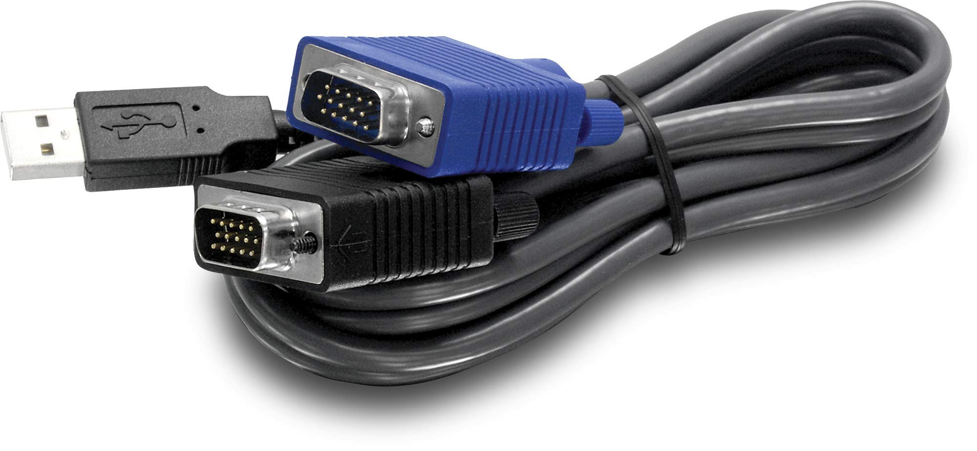 TRENDnet 2-in-1 USB VGA KVM Cable, TK-CU10, VGA/SVGA HDB 15-Pin Male to Male, USB 1.1 Type A, 10 Feet (3.1m), Connect Computers with VGA and USB Ports, USB Keyboard/Mouse Cable & Monitor Cable Black