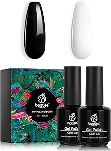 Beetles Gel Nail Polish Kit- 2 Pcs 15ml Black White Colors Gel Polish Set Soak Off LED Nail Gel Polish Nail Art Manicure Salon DIY at Home