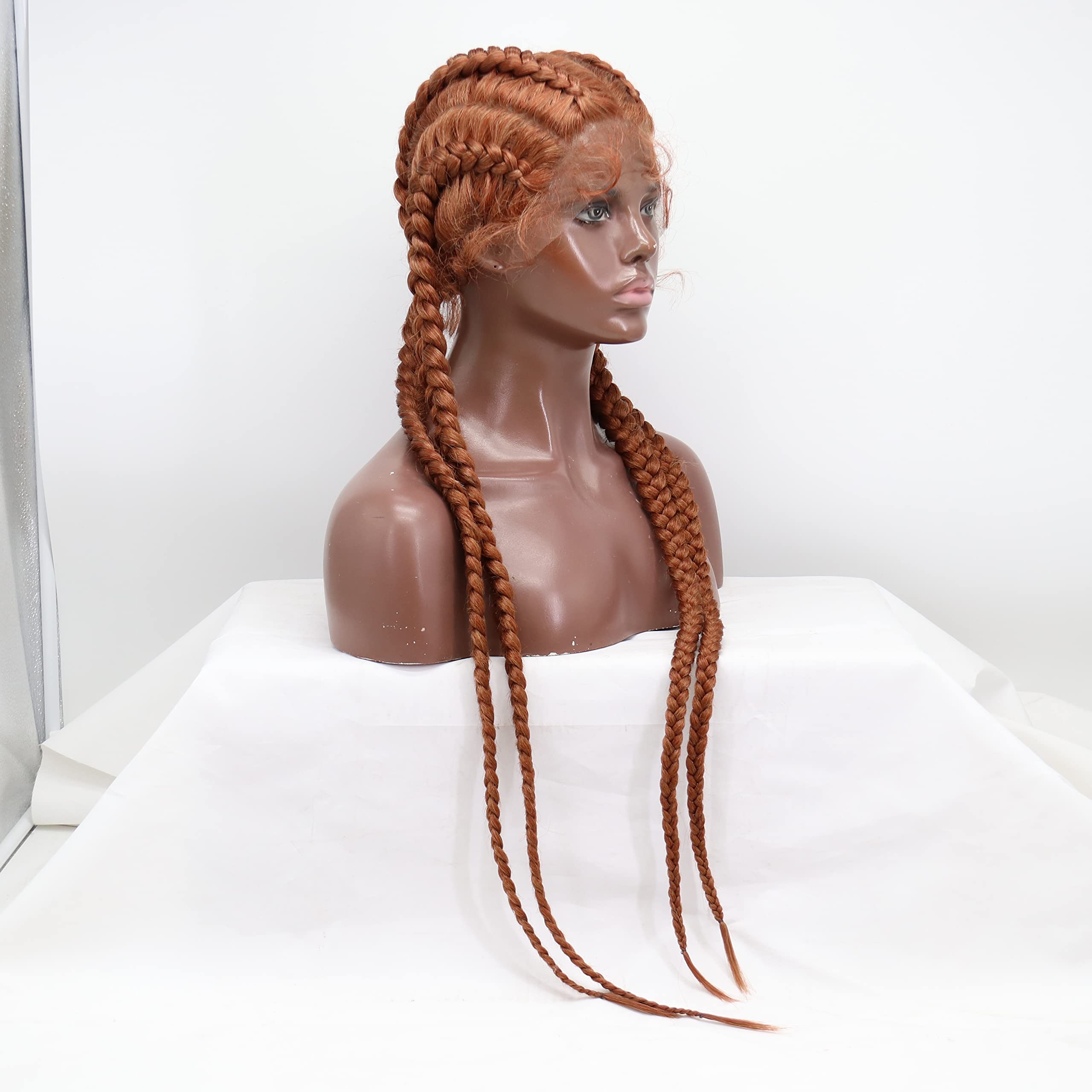 xiweiya Braided Wig Caramel Braids 100% Hand-Braided Hair Red Brown 4xTwist Braiding Wigs 360 Swiss Lace Front Double Dutch Braided Wigs 4xTwisted Braids French Braids Wig 36inch