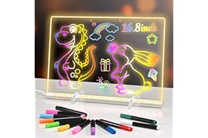 BlueSwan 16" Led Drawing Board with 7 Colors, Valentines Day Decorations, Drawing Board with 12 Markers Toys for Kids Glow Me