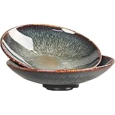 jinsongdafa Ceramic Pasta plate Set, 25 oz, Large Salad plate, Chip Resistant, Dishwasher Microwave Safe, Serving plate, Kitchen Dinnerware (Black ceramic glaze changes)