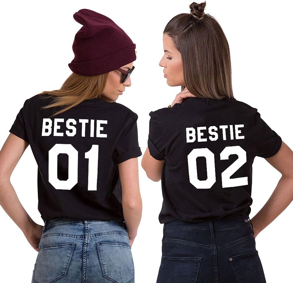 Bestie 01 Shirts Best Friends Tshirts for Girls Pack of 2 BFF Tee Friend Partner Cotton Funny Printed Hipster Casual