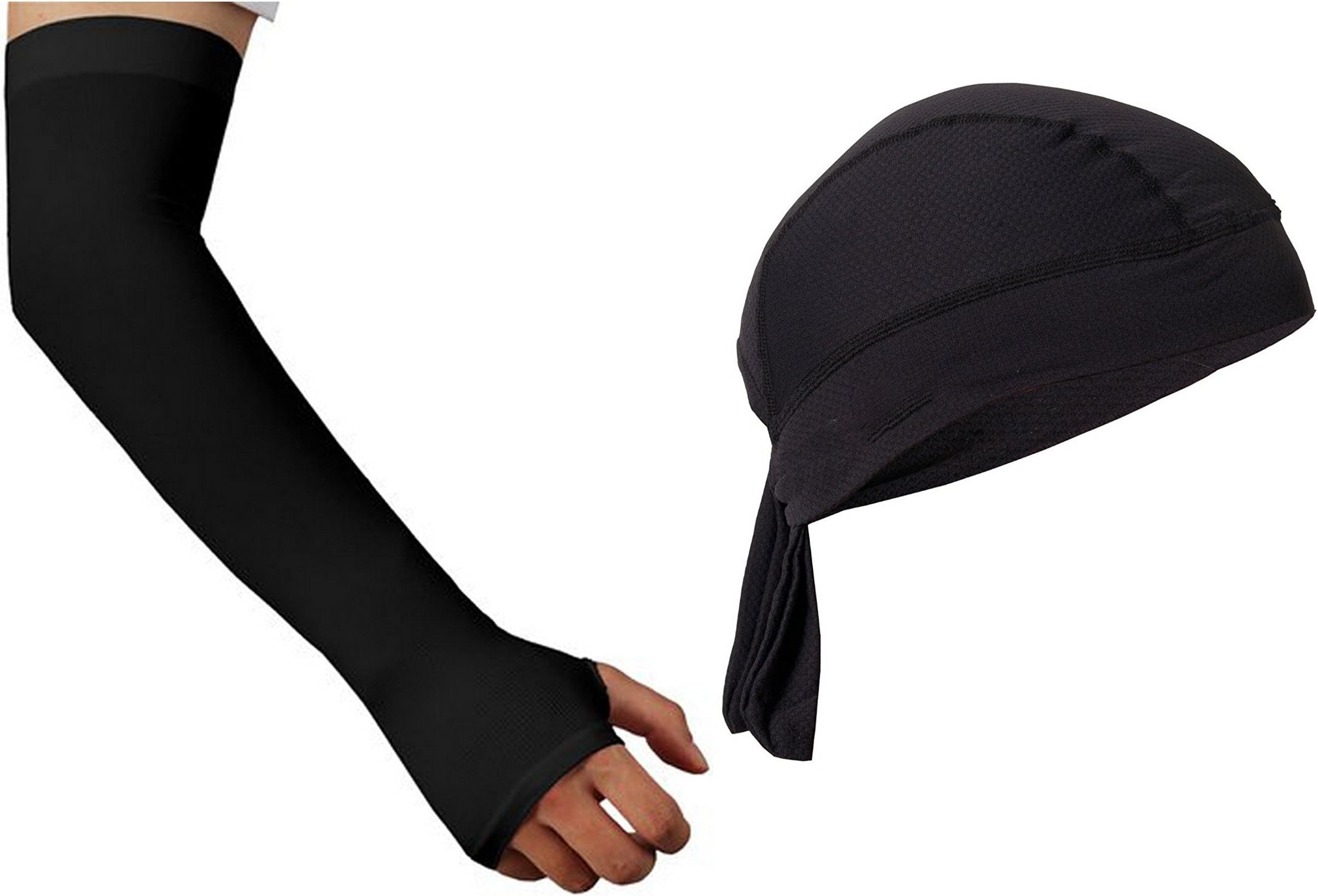 ADD GEAR Combo Arm Sleeve + Head Bandana (Full arm Sleeves Pair with Thumb Holes + Head Scarf/Bandana for Under Helmet