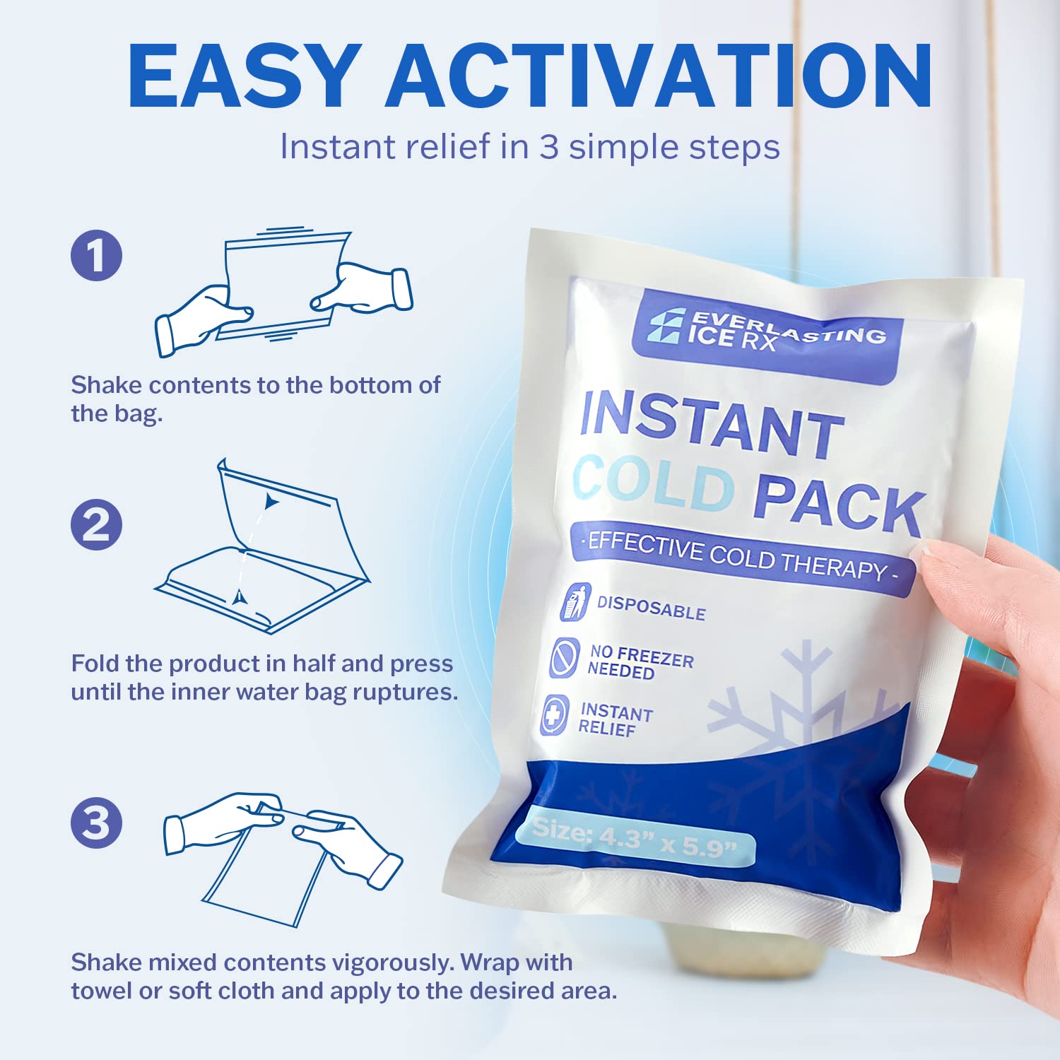 25 Pack - Instant Cold Packs - Instant Ice Packs for Injuries | Disposable Cold Compress Ice Pack for Pain Relief, Swelling, Inflammation, Sprains, Toothache - Cold Pack for Athletes