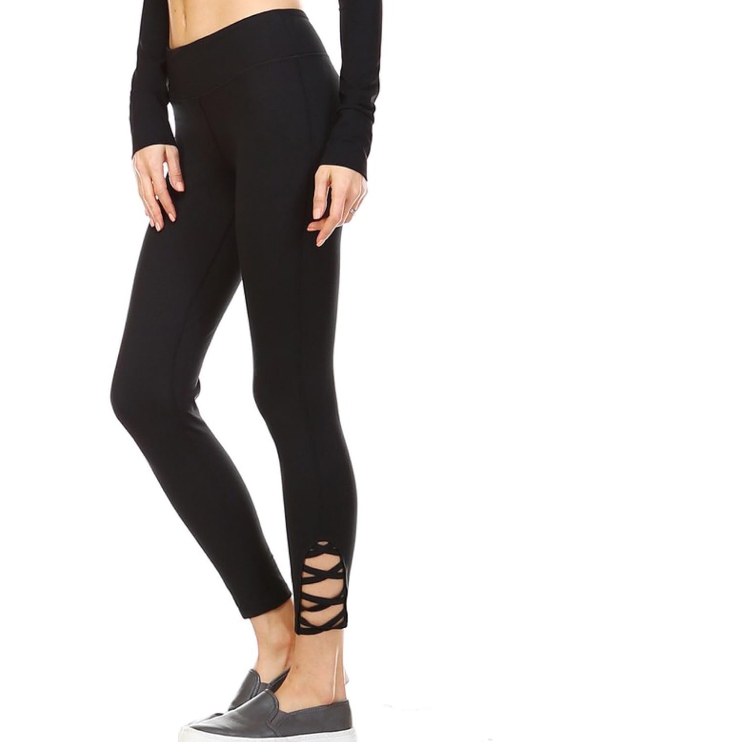 Mono B Black Crisscross Yoga Pants NOT See Through Strappy ...