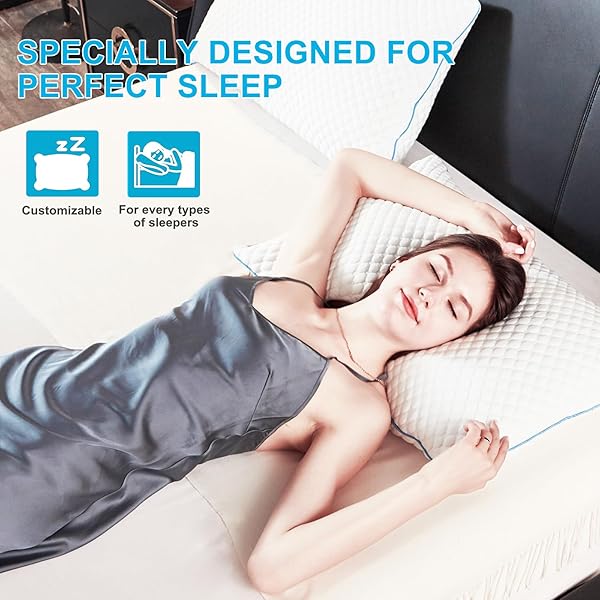 VVZ COOLING BED PILLOWS QUEEN SIZE SET OF 4, SHREDDED MEMORY FOAM PILLOWS COOL COLD PILLOW FOR SIDE BACK STOMACH SLEEPERS