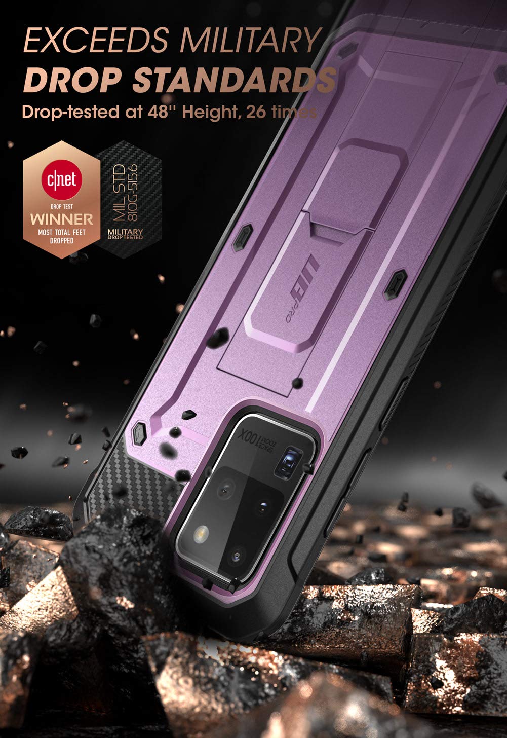 SUPCASE Unicorn Beetle Pro Series Case for Samsung Galaxy S20 Ultra 5G (2020 Release) Protective Dual Layer Rugged Holster & Kickstand Without Built-in Screen Protector (Purple) - 6.9 inches