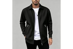 Men's Spring Fall Zip-Up Jacket - Collared Slim-Fit Casual Coat with Side Pockets for Daily, Relaxed Wear