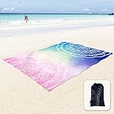 Sunlit Silky Soft Sand Proof Beach Blanket 106"x81" / 85"x72" Sand Proof Mat with Corner Pockets and Mesh Bag for Beach Party, Travel, Camping and Outdoor Music Festival, Mandala