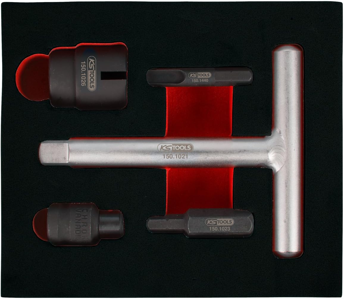 KS Tools 150.1020 Service Special Profile Set for Plastic Oil Drain Screws 1/4 Inch + 3/8 Inch 5 Pieces, Colour, Size