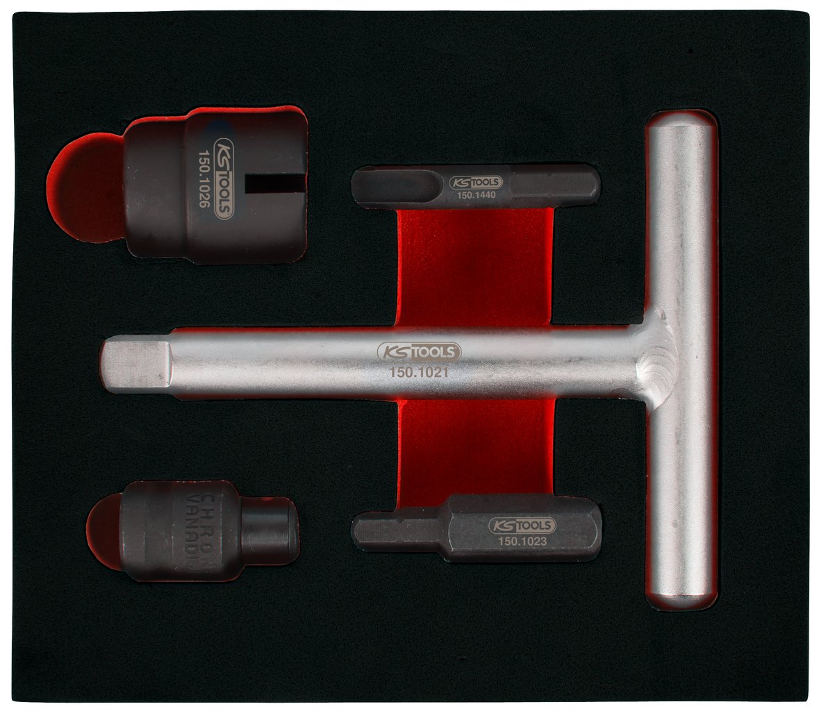 KS Tools 150.1020 Service Special Profile Set for Plastic Oil Drain Screws 1/4 Inch + 3/8 Inch 5 Pieces, Colour, Size