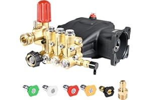 TOOLCY Pressure Washer Pump 3400 PSI Max 3.0 GPM, 3/4 inch Shaft Horizontal Triplex Plunger Power Washer Pump Replacement, Direct Drive, with Unloader, 5 Nozzle Tips, 3/8" QC to M22-14mm Adapter