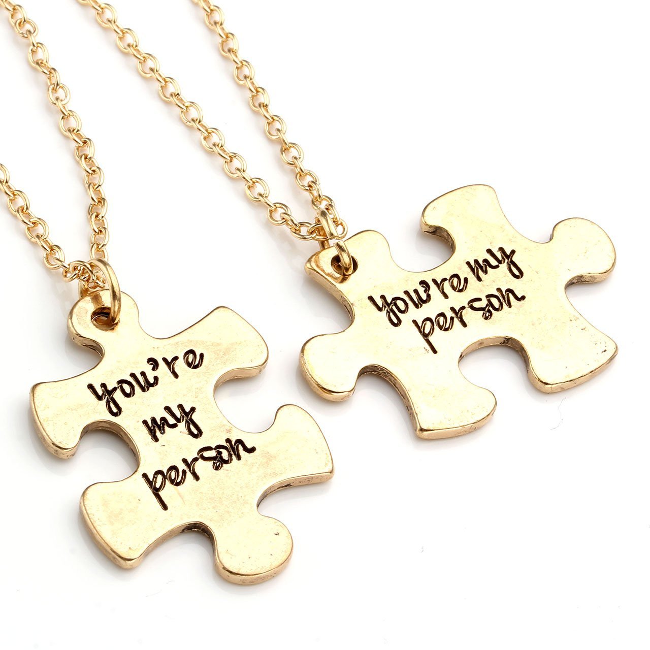 JOVIVI 2pc You Are My Person Puzzle Alloy Pendant Necklace Jewelry Set - Valentines Day Best Friend Gift