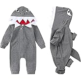 LYQTloml Newborn Baby Boys Girls Cartoon Shark Dinosaur Hoodie Romper Onesies Outfits