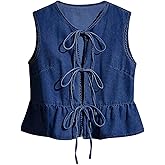Remidoo Women's Tie Front Denim Vest Sleeveless Peplum Top Ruffle Hem Jean Waistcoat