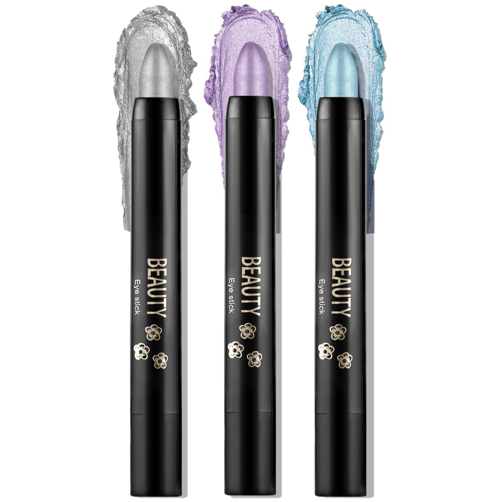 Boobeen 3PCS Cream Eyeshadow Pencil Crayon Waterproof Eyeshadow Brightener Stick Shimmer Eyeshadow Pen Create Glitter Eye Makeup, Easy to Use
