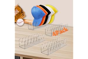 KSSVZZ 4 Pack Hat Storage Organizer for Baseball Caps - Acrylic Hat Display Rack for 28 Ball Caps, No Install Hats Stand Shelf for Trucker and Golf Cap, Hats Holder for Closet, Bedroom (Clear)