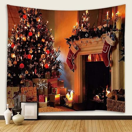 JJAIR Navidad Chimenea y Calcetines colgados de la Pared Tapices