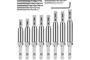 AIMLENTOOL 17pcs VIX Bits Self Centering Drill Bit Set, 1/4" Hex Shank Self Centering Hinge Tapper Core Drill Bit for Woodworking Window Door Hinge with 1 Hex Key & 8 Drill Bits 5/64-1/4"