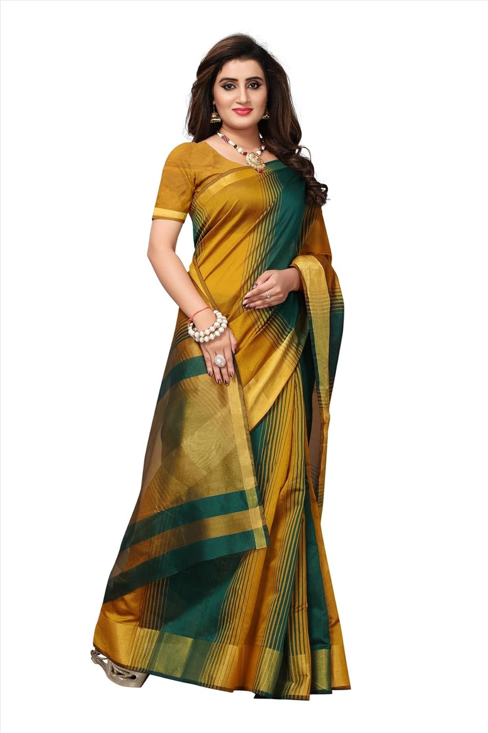 fabwomen silk saree with blouse piece (fab1841_green_free size)