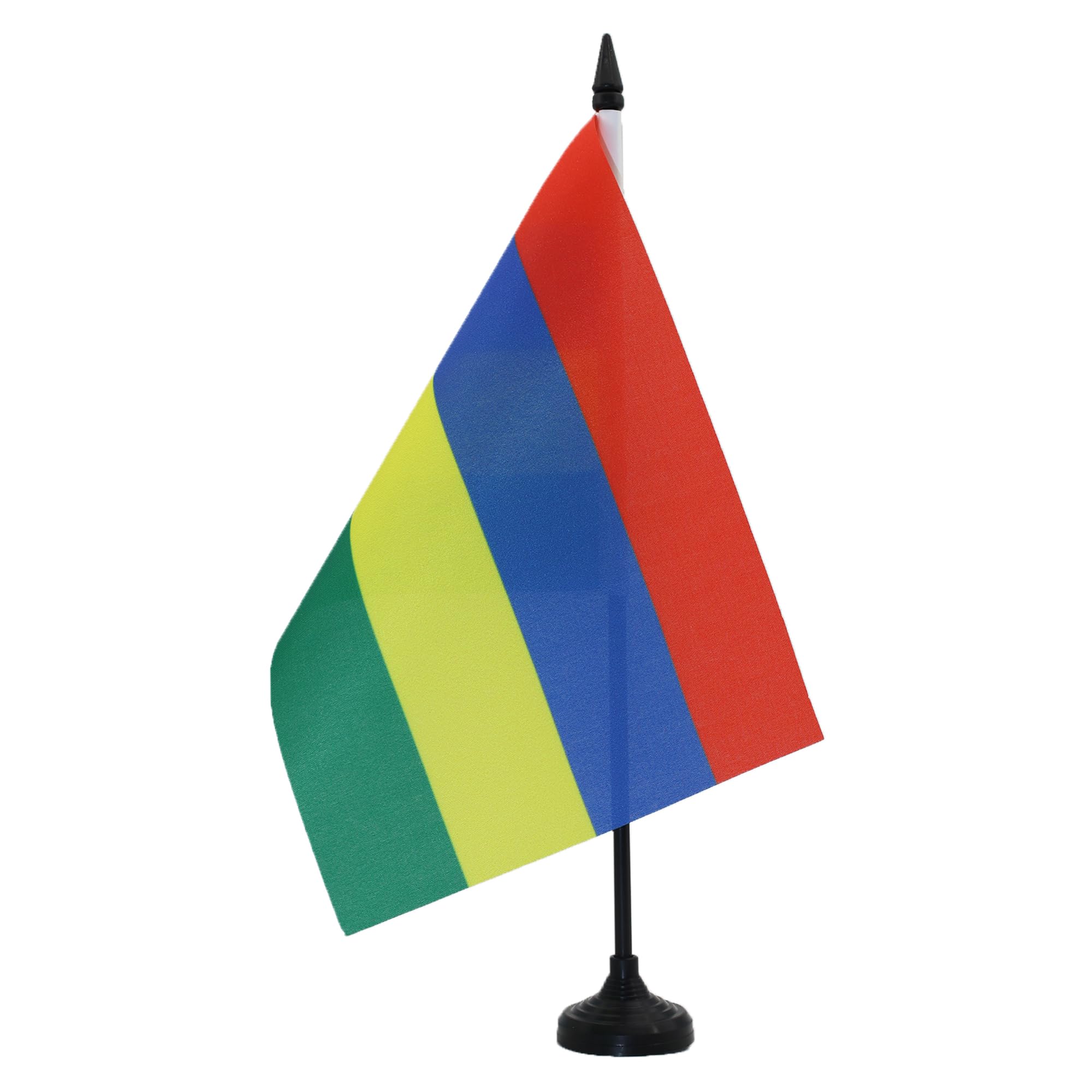 AZ FLAG Mauritius Table Flag 5'' x 8'' - Mauritian Office Decoration 100% Polyester 21 x 14 cm - Mini Desk Flag with Pole and Black Plastic Base