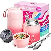 ChugJug 2 Pack Insulated Food Jar 26oz & 18oz, Thermo for Hot Food Vacuum Insulated Soup Container, Leak-Proof Stainless Steel Food Jar with Spoon, Cute Stylish Design for School Office Travel (Pink)