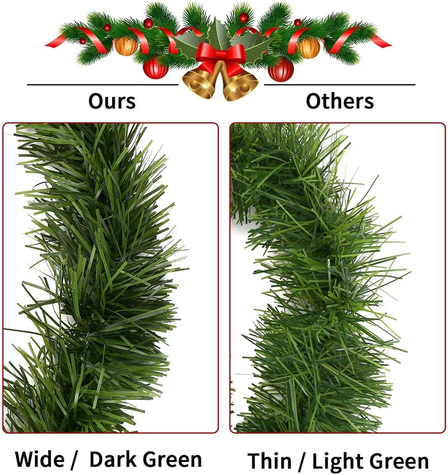 VEYLIN Green Christmas Tinsel Garland Decoration, 50 Feet/15.5 Meters Artificial Xmas Garland Stem for Holiday Outdoor Indoor Supplies - Image 4