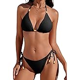 Wiepux Women Triangle Bikini Sets Sexy Halter String Two Piece Swimsuits Tie Colored Beads Bathing Suit Beach Swimwear