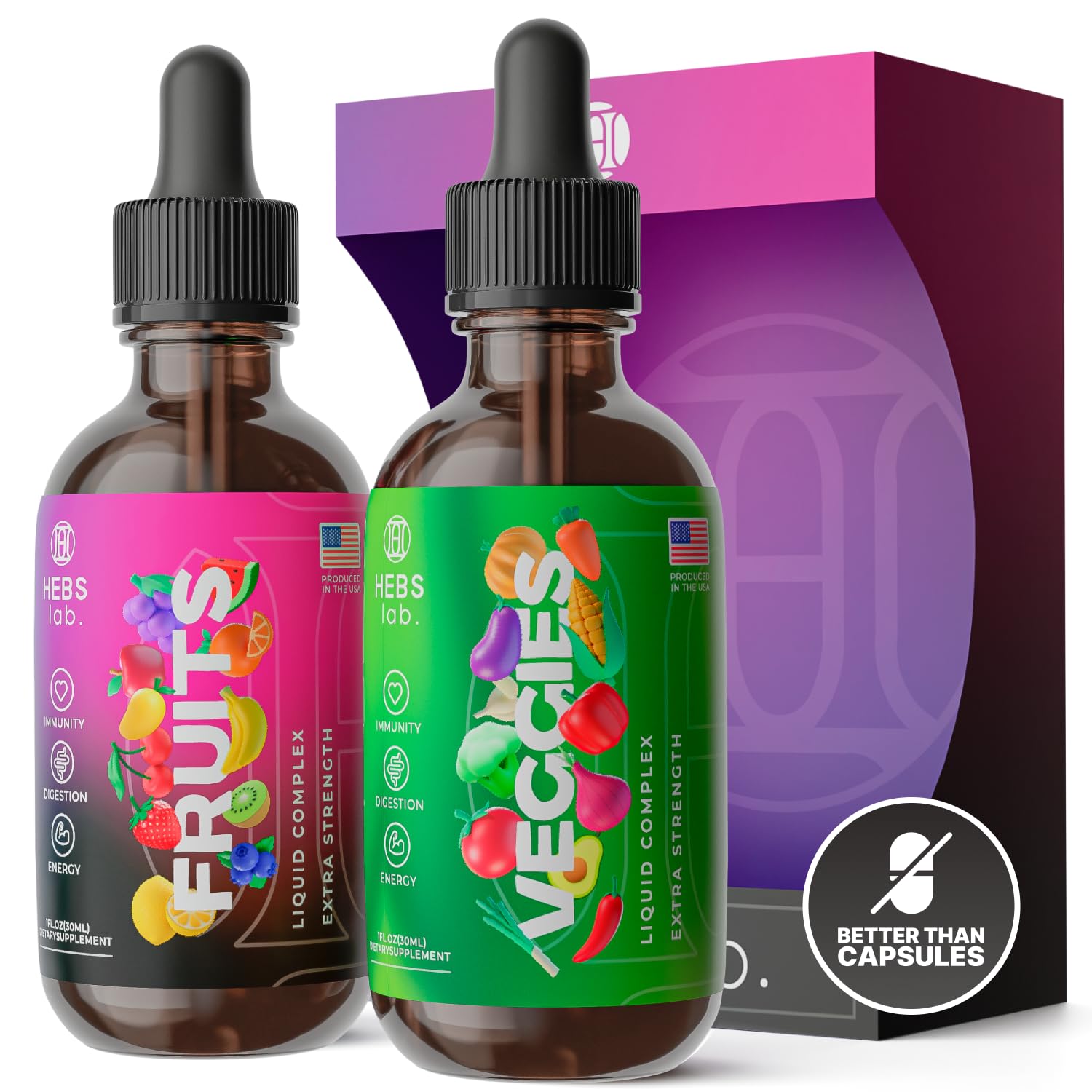 Multivitamin Fruits and Vegetables Supplements – Energy Supplements & Vitamin Immune Booster – Liquid Multivitamins for Women & Men – Fruit and Veggies Supplement – Made in The USA – 2 Pack